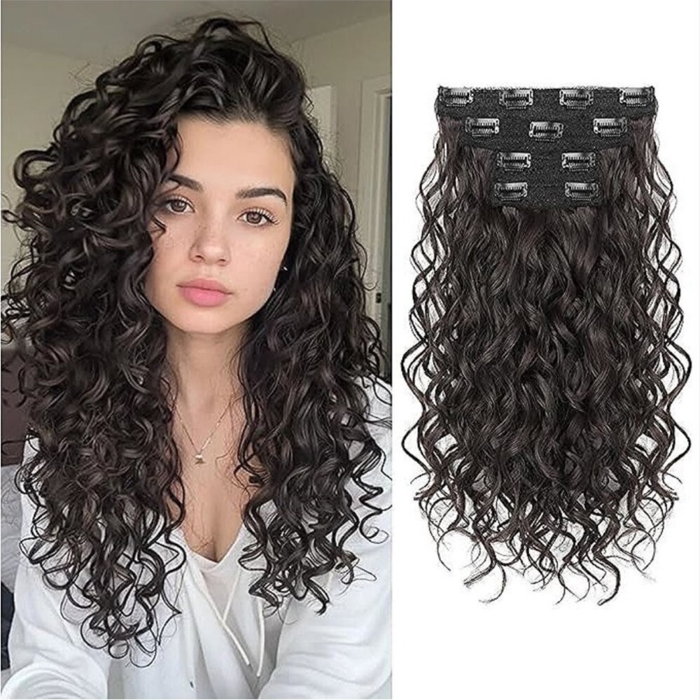 Curly Hair Extensions, 4PCS 16 inch Clip in Hair Extensions Lace Weft Short Curl